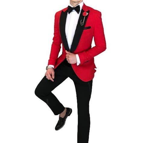 Men Suits 2 Piece Designer Tuxedo Red And Black Style Suits Wedding