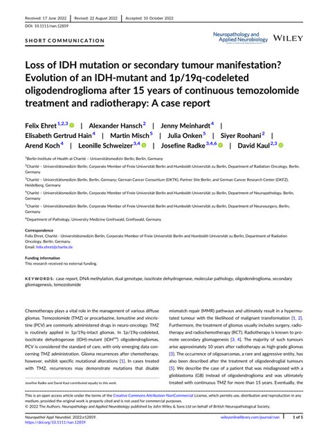 (PDF) Loss of IDH mutation or secondary tumour manifestation? Evolution ...