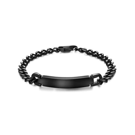 Bracelet Noir Gourmette Acier Homme Gravure Personnalise Bijouxstore