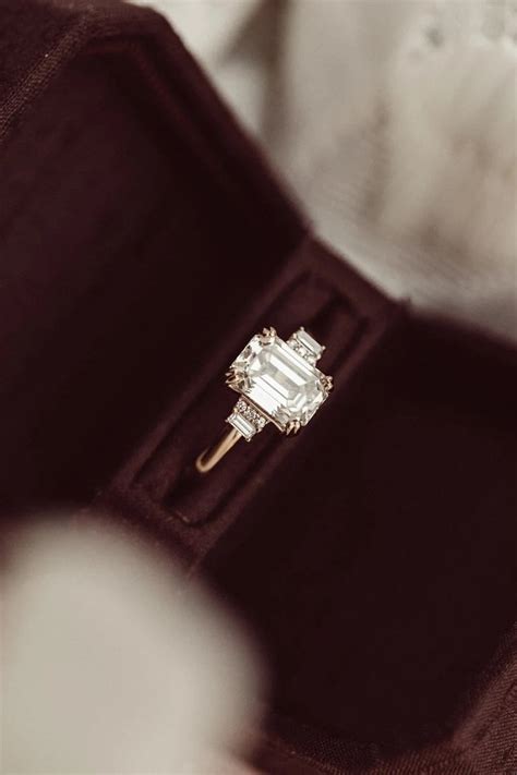 Emerald Cut Moissanite Engagement Ring Rose Gold Engagement Etsy