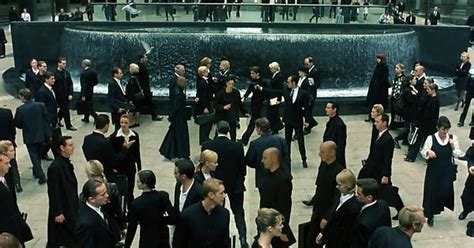 In The Matrix 1999 Woman In The Red Dress Scene Most Of The Extras Are Twins The Wachowski