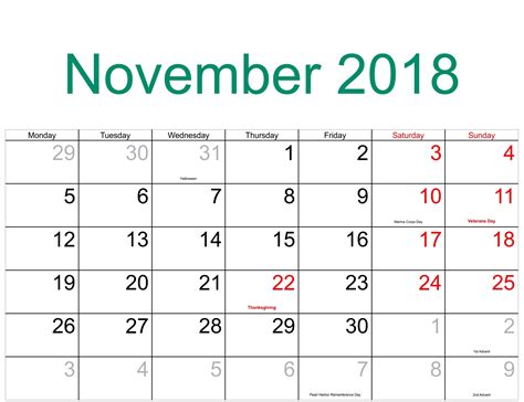 November 2018 Calendar With Holidays, Festivals, Observances | CalendarBuzz