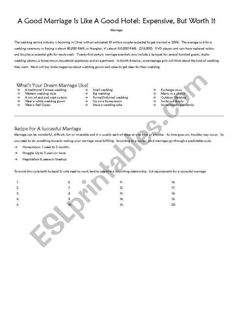 Marriage Esl Worksheet By Roddy