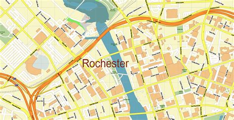 Rochester New York Us Pdf Vector Map Exact High Detailed City Plan