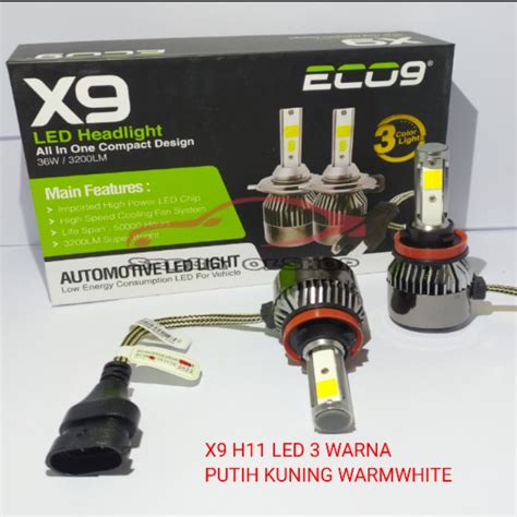 Jual LAMPU LED Fog Lamp H11 Mobil X9 ECO9 3warna White Yellow Dan