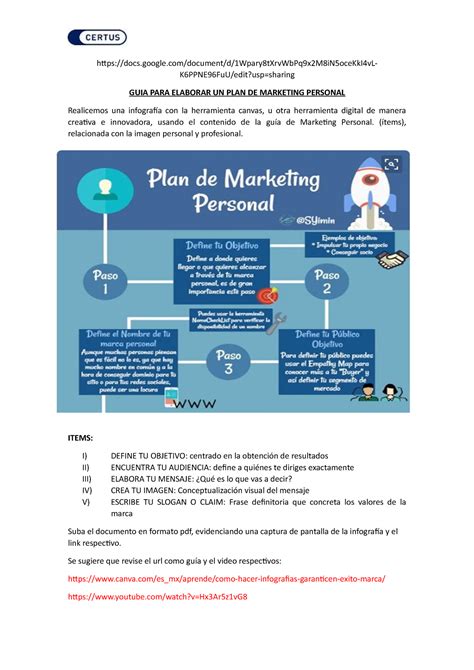 Referencia DE GUIA DE PLAN DE Marketing Personal PARA Infografia