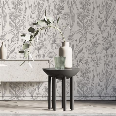 Grey Floral Wallpaper Design