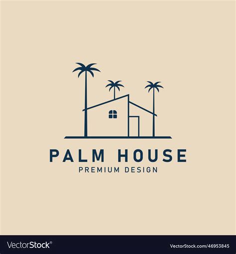 House With Palm Tree Line Art Logo Minimalist Vector Image