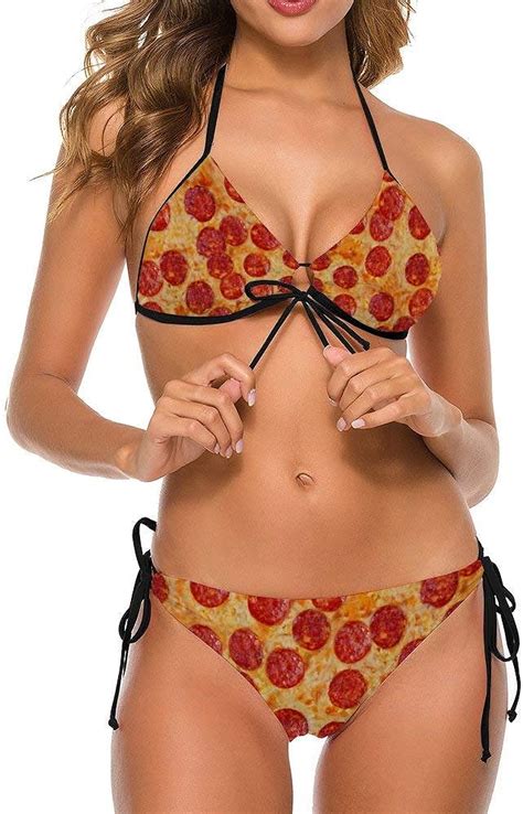 Pepperoni Pizza Women S Two Piece Bikini Sets Beach Swimwear Adjustable