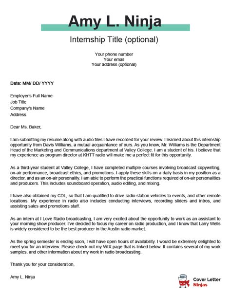 How To Write A Cover Letter For College Internship Coverletterpedia