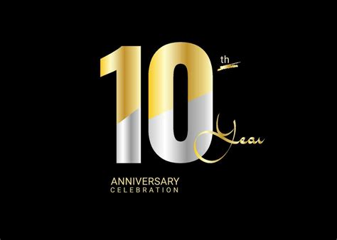 10 Years Anniversary Celebration Gold And Silver Vector Template 10