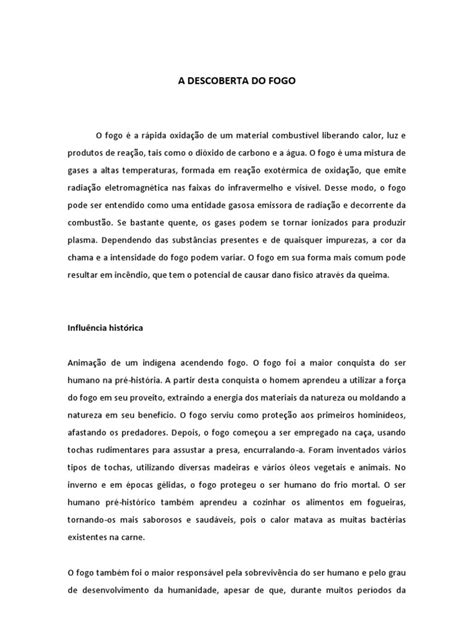 A Descoberta Do Fogo Pdf Incêndios Combustão