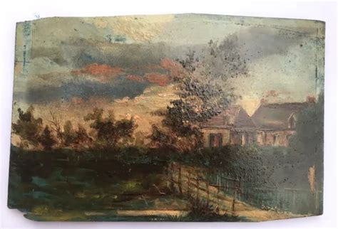 Tableau Peinture Originale Huile Paysage De Campagne Maisons Arbres