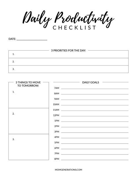 Daily Productivity Checklist Stay Organized And Productive