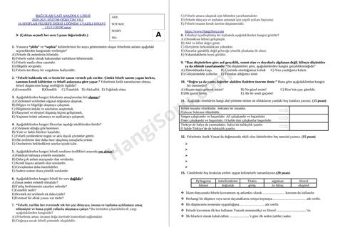 10 Sınıf Felsefe 1 Dönem 1 Yazılı Soruları ve Cevap Anahtarı HangiSoru