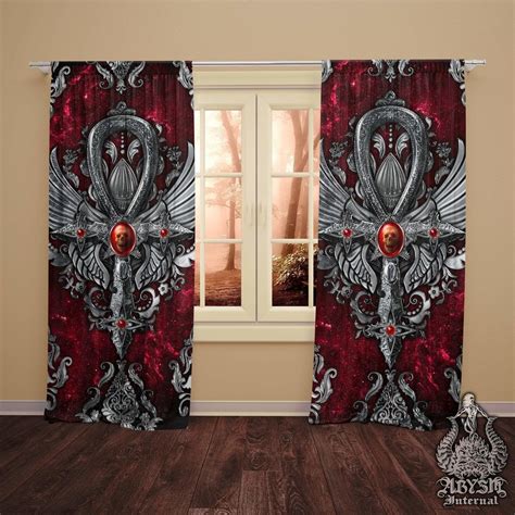 Gothic Curtains 50x84 Printed Window Panels Goth Home Decor Art Print Ankh Cross Abysm