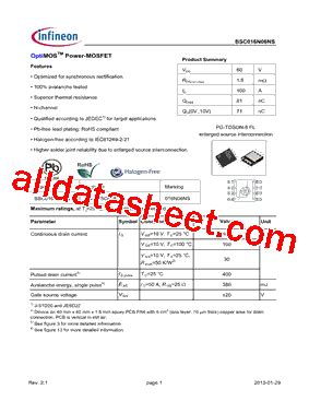 BSC016N06NS Datasheet PDF Infineon Technologies AG