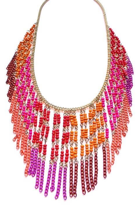 Boho Beaded Fringe Statement Necklace Pink Kay K Couture