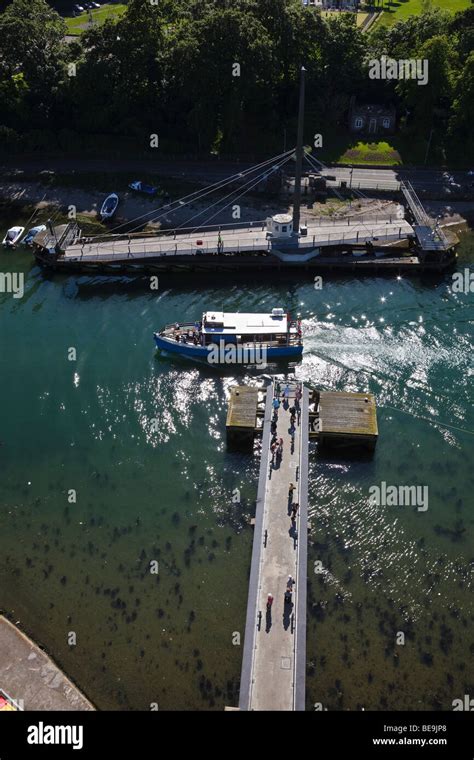 Aber Swing Bridge Opening To Let A Boat Through Into The River Seiont