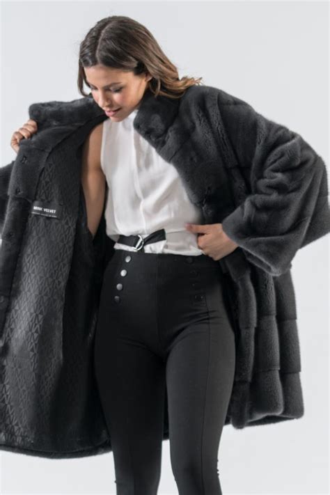 Graphite Grey Mink Fur Coat Real Fur Haute Acorn