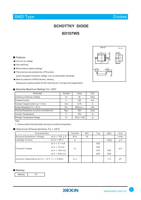 SD107WS Kexin DIODE Hoja de datos Ficha técnica Distribuidor