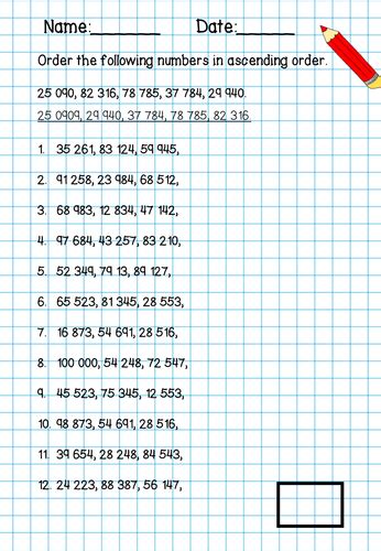 To Be Able To Order 2 3 4 And 5 Digit Numbers In Ascending Order Teaching Resources