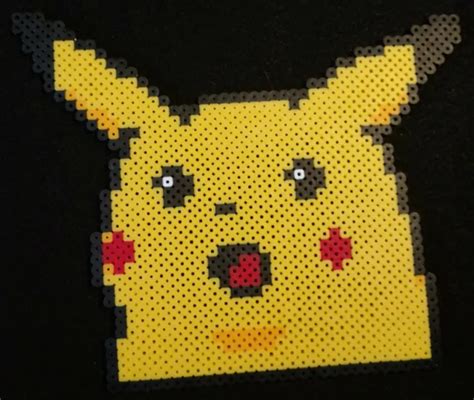 Suprised Pikachu Meme Perler Bead Sprite Pixel Art Handmade Geek Craft