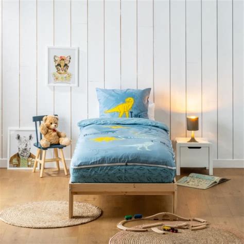 Parure de Lit Enfant Caradou T Rex en Coton Bleu Combiné Tout en