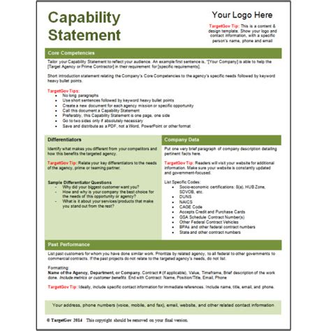 Capability Statement Editable Template - green TargetGov