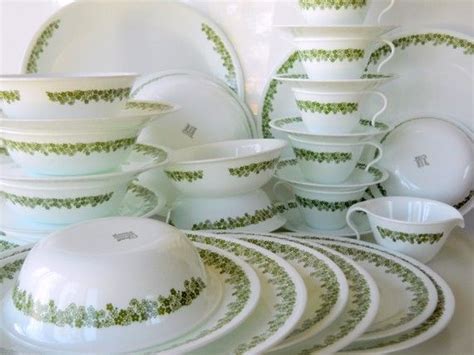 Sale Vintage Corelle Spring Blossom Green Eight Piece Place