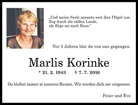 Traueranzeigen Von Marlis Korinke Rz Trauer De