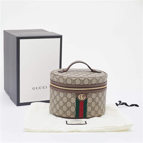 Gucci Beige Brown Gg Supreme Canvas And Leather Ophidia Cosmetic Bag At