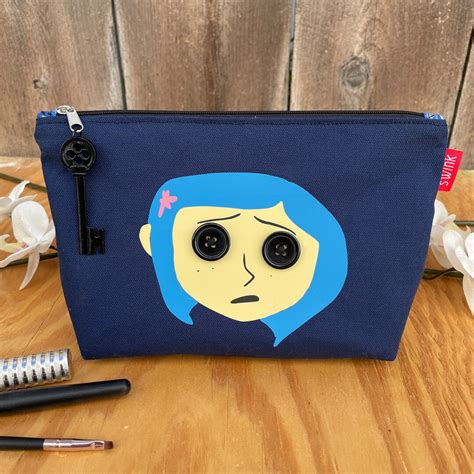 New Coraline Button Eyes Flat Bottom Pencil Case Zipper Pouch Makeup