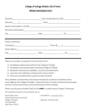 Fillable Online Athletics Department Hall Of Fame Nomination Form