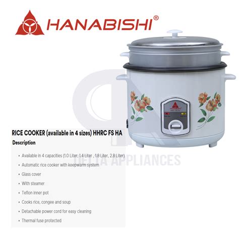 Hanabishi HHRC 10FS HA Rice Cooker 1 0L Lazada PH