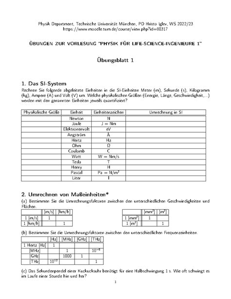 Uebungsblatt Bung Ws Physik Department Technische