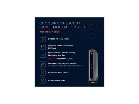 Motorola MB8611 DOCSIS 3.1 Multi-Gig Cable Modem | Pairs with Any WiFi Router | Approved for ...