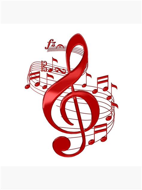 a red treble with music notes on it