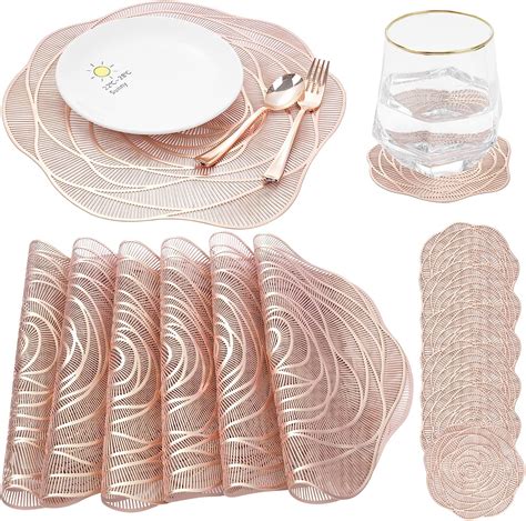 Rose Gold Placemats And Coasters Set Of Pressed Metallic Vinyl Round