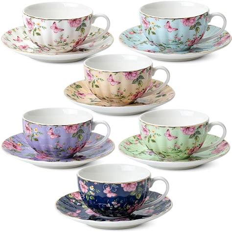 Amazon Btat Floral Tea Cups And Saucers Oz Tea Cups Set Of