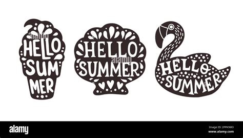 Set Of Stickers That Say Hello Summer Hello Summer Lettering Flat