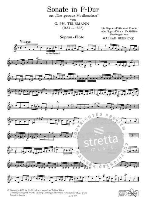 Sonate F Dur Von Georg Philipp Telemann Im Stretta Noten Shop Kaufen