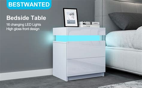 Bestwanted Bedside Table High Gloss Front 2 Drawers Modern Bedside