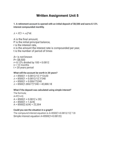 College Algebra Math 1201 Written Assignment Unit 5 Written