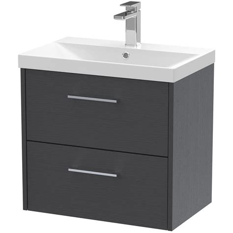 Hudson Reed Juno Graphite Grey 600mm Wall Hung 2 Drawer Vanity Unit And Basin 3