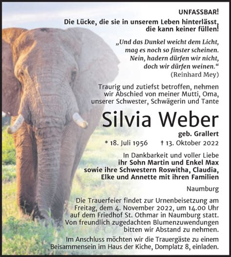 Traueranzeigen Von Silvia Weber Abschied Nehmen De