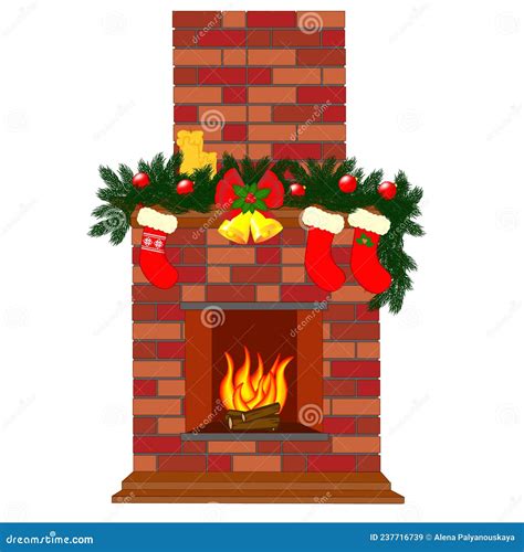 Chimenea De Dibujos Animados Con Decoraciones Y Medias De Navidad