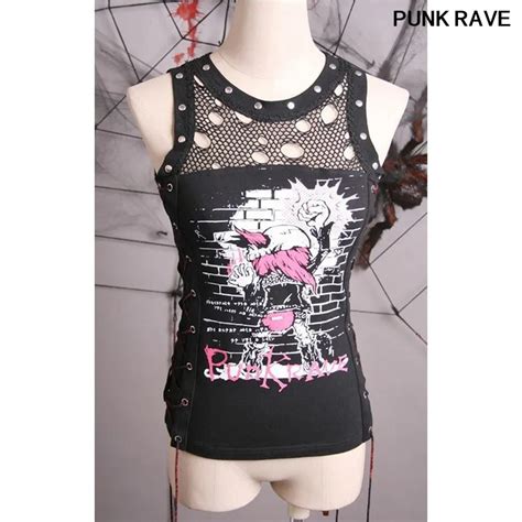 Gothic Rock Mesh Black Sexy T Shirt Cosplay Fashion Printing Sleeveless