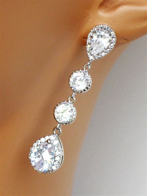 Crystal Drop Wedding Earrings Bridal By Aurorajewelrybox On Etsy