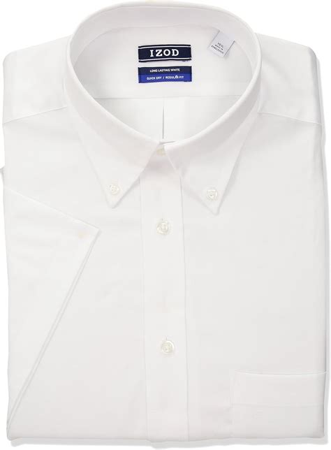 Izod Mens Short Sleeve Regular Fit Solid Bd Collar Dress Shirt White